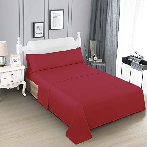 Dalina Textil Juego de Sábanas para Cama 3 Piezas - 1 Sábanas Bajera Ajustable Cama 105cm con Encimera 175x260cm y 1 Funda de Almohada Larga ( Cama de 105x190-200cm Granate)