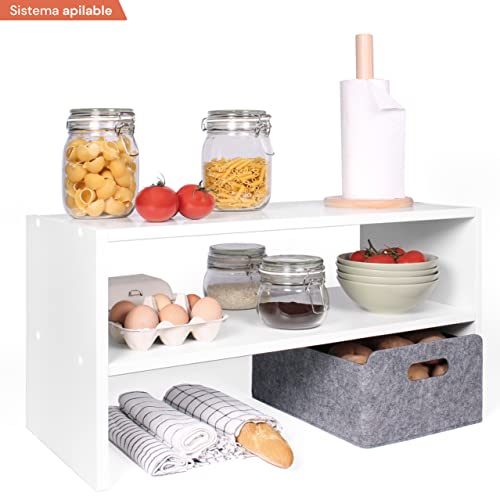 danhol® Organizador Apilable con Estantes, Zapatero Blanco de Madera Estrecho Entrada, Estanteria Zapatos, Estante Interior Armario Cocina, Organizador Armario Despensa, Organizador Baño Pequeño