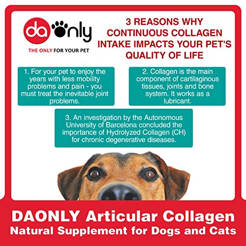 DAONLY colágeno Natural antiinflamatorio para Perros |180 Comprimidos| Pastillas Naturales | Alternativa a medicamentos y condroprotectores para Gatos (180 Tabletas)