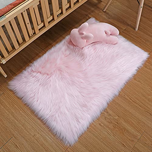 DAOXU Piel de Imitación Alfombras Dormitorio Alfombras Modernas Super Suaves de la Pelusa Dormitorio Sala Estar Alfombra Antideslizante Alfombra de la para el Juego los niños Decora (Pink, 60 x 90cm)