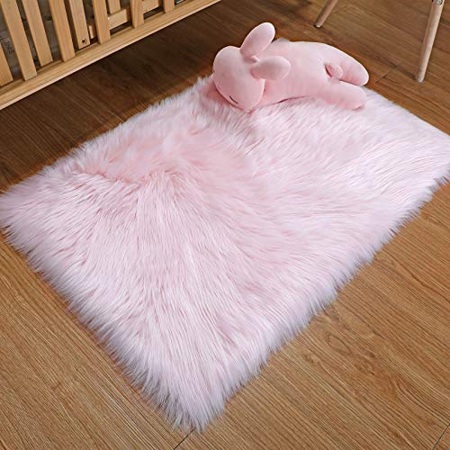 DAOXU Piel de Imitación Alfombras Dormitorio Alfombras Modernas Super Suaves de la Pelusa Dormitorio Sala Estar Alfombra Antideslizante Alfombra de la para el Juego los niños Decora (Pink, 60 x 90cm)