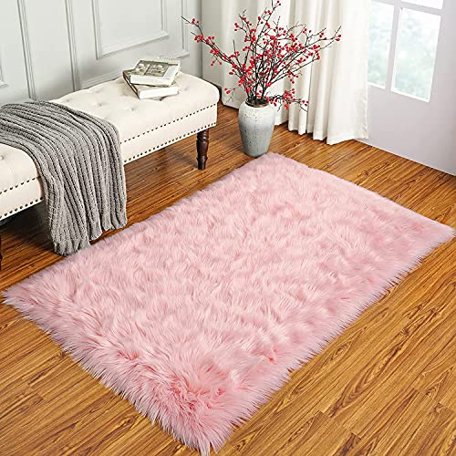 DAOXU Piel de Imitación Alfombras Dormitorio Alfombras Modernas Super Suaves de la Pelusa Dormitorio Sala Estar Alfombra Antideslizante Alfombra de la para el Juego los niños Decora (Pink, 60 x 90cm)