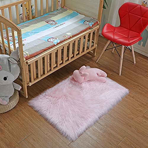 DAOXU Piel de Imitación Alfombras Dormitorio Alfombras Modernas Super Suaves de la Pelusa Dormitorio Sala Estar Alfombra Antideslizante Alfombra de la para el Juego los niños Decora (Pink, 60 x 90cm)