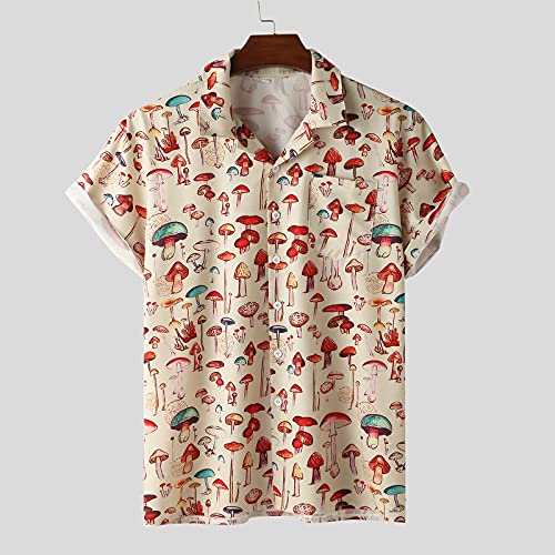 Dasongff Camisa de manga corta para hombre con estampado de Henley para el tiempo libre, para verano, informal, ligera, transpirable, cómoda, aspecto de lino, corte holgado.