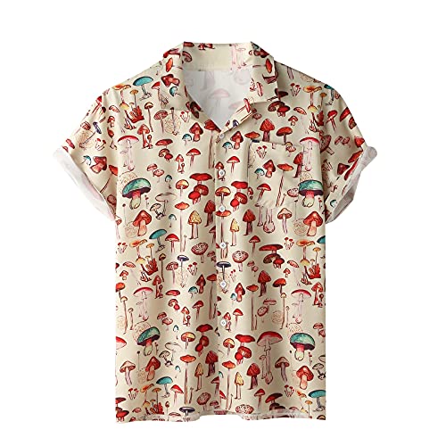 Dasongff Camisa de manga corta para hombre con estampado de Henley para el tiempo libre, para verano, informal, ligera, transpirable, cómoda, aspecto de lino, corte holgado.