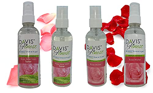 Davis Finest Tónico Facial de Agua de Rosas y Aloe Vera Puro, Pulverizador para Dar Brillo a la Piel, Hidratante Facial Sin Alcohol, Limpieza Profunda, Calmante y Astringente, 100 g