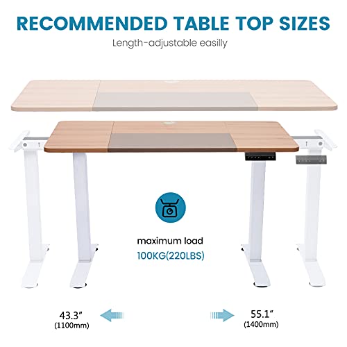 DCHOUSE Escritorio de altura regulable eléctricamente con 2 motores con memoria, función de protección contra colisiones, con tablero de madera maciza de 120x60cm (Arce, Marco Blanco)