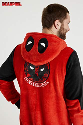 Deadpool Pijama Entero Hombre, Pijama Mono Hombre con Capucha, Pijama Hombre Invierno de Forro Polar, Regalos para Hombre y Adolescente Talla XS-2XL (Rojo, M)