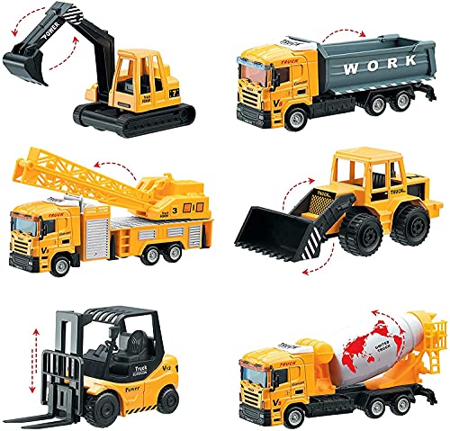 deAO Camiones de Construcción Conjunto a Escala 1:64 Vehículos de Obras Multifuncionales Diseño y Movimientos Realistas (Pack de 6)