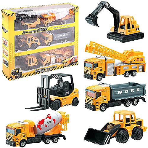 deAO Camiones de Construcción Conjunto a Escala 1:64 Vehículos de Obras Multifuncionales Diseño y Movimientos Realistas (Pack de 6)