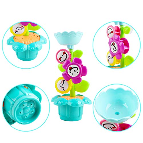 deAO Conjunto Juguetes para Hora del Baño Infantil Flor de Agua con Molinos, Pato, Cocodrilo, Tiburón, Tortuga, Peces, Regadera y Más Accesorios Incluye Bolsa de Almacenaje