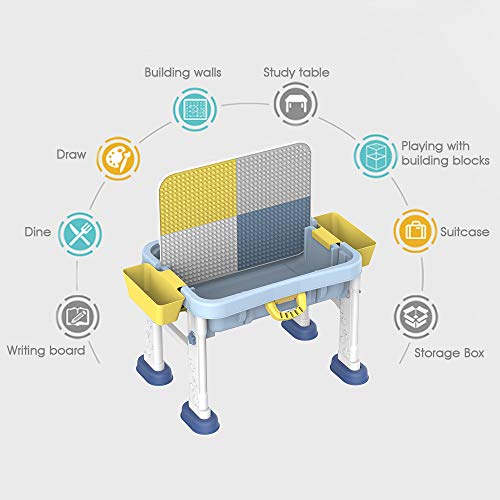 deAO Escritorio Didáctico Infantil Portátil Centro de Actividades 3en1 Mesita Multiusos para el Aprendizaje y Creatividad Infantil Incluye Silla, Pizarra Blanca y Panel para Juegos de Construcción