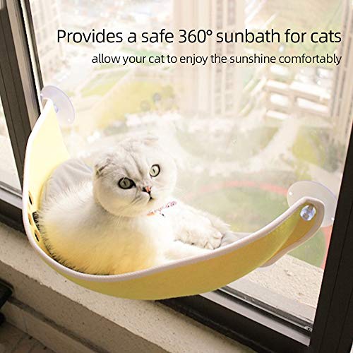 Decdeal Cama de Ventana para Gatos Cama Gato Colgante para Gato con Ventosas de Resistentes Cama de Gato Ventosa para Jugar Tomar el Sol Dormir y Descansar（Amarillo Soportar hasta 20 kg）