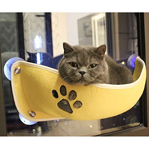 Decdeal Cama de Ventana para Gatos Cama Gato Colgante para Gato con Ventosas de Resistentes Cama de Gato Ventosa para Jugar Tomar el Sol Dormir y Descansar（Amarillo Soportar hasta 20 kg）