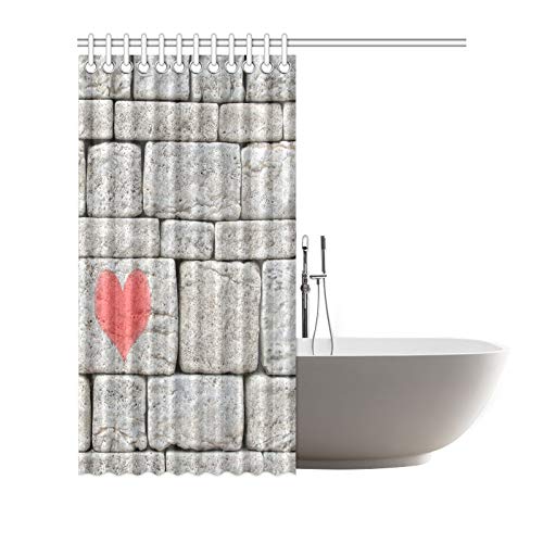 Decoración para el hogar Cortina de baño Ladrillos Muro de piedra con rojo Amor Corazón Tejido de poliéster Impermeable Cortina de ducha para baño, 72 x 72 pulgadas Cortinas de ducha Ganchos incluidos