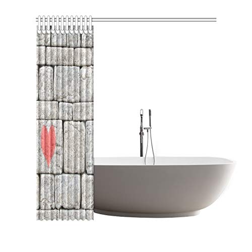 Decoración para el hogar Cortina de baño Ladrillos Muro de piedra con rojo Amor Corazón Tejido de poliéster Impermeable Cortina de ducha para baño, 72 x 72 pulgadas Cortinas de ducha Ganchos incluidos