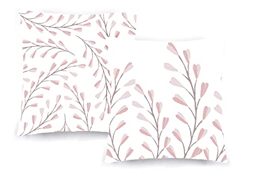 Decoratea Fundas Cojines 50x50 - Fundas de Cojín Decorativo (Juego de 2) para Sofá, Cama, Silla, Salón, Jardín, Exterior. Algodón Suave y con Estampado de Flores Japonesas (Flores Rosas)