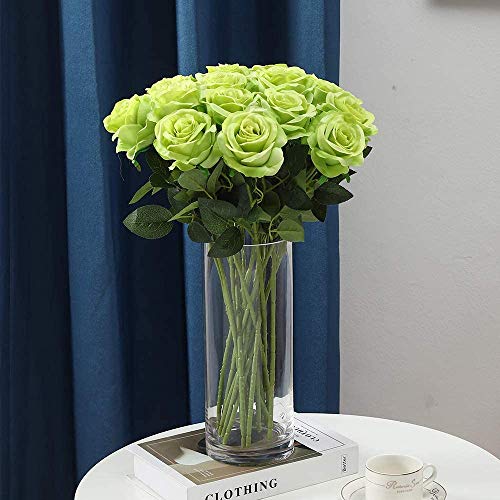 Decpro 12 Piezas de Rosas Artificiales, Flor de Seda de un Solo Tallo Largo de 19.7'' para Ramos de Novia, decoración de Hotel de Oficina, centros de Mesa, arreglos Florales(Verde)