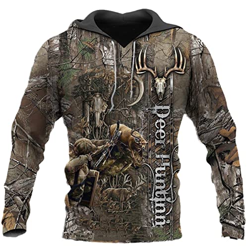 Deer Hunting Camo 3D All Over Impreso Mens Sudadera Harajuku Moda Sudadera Unisex Chaqueta Jersey, Wo4, Small