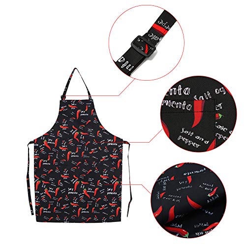 Delantal de Cocina Unisex con Cuello Ajustable, 5 patrones, para Hombres y Mujeres, Delantal con 2 bolsillos para la cocina, restaurante(#5 Chilli)