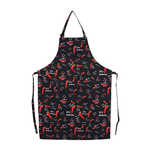 Delantal de Cocina Unisex con Cuello Ajustable, 5 patrones, para Hombres y Mujeres, Delantal con 2 bolsillos para la cocina, restaurante(#5 Chilli)