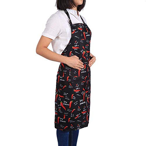 Delantal de Cocina Unisex con Cuello Ajustable, 5 patrones, para Hombres y Mujeres, Delantal con 2 bolsillos para la cocina, restaurante(#5 Chilli)