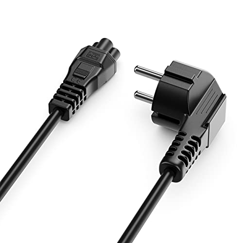 deleyCON 1,5m Cable de Alimentación a Prueba de Choques Enchufe Tipo F (CEE 7/4) 90° en Ángulo IEC C5 Enchufe 2,5 Amperios TV Monitor Laptop Notebook Fuente de Alimentación - Negro