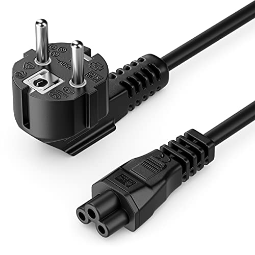 deleyCON 1,5m Cable de Alimentación a Prueba de Choques Enchufe Tipo F (CEE 7/4) 90° en Ángulo IEC C5 Enchufe 2,5 Amperios TV Monitor Laptop Notebook Fuente de Alimentación - Negro