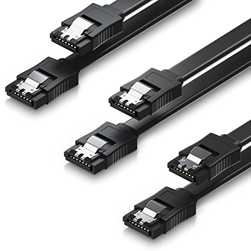 deleyCON 3x 50cm Cable SATA III en un Conjunto Cable de Datos S-ATA 3 HDD SSD Cable de Conexión Pinza de Metal 6 GBit/s - 2 Conectores Rectos Tipo L - Negro