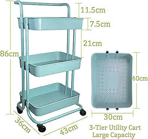 Delgeo Carrito con Bloquear Ruedas, Carrito Auxiliar con 3 Nivel para la Cocina,baño, Dormitorio de Almacenamiento（Verde）