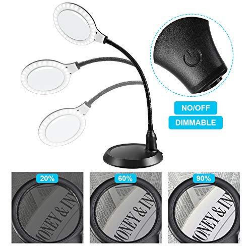 Delixike 5X Lupa Lámpara - Lupa con luz y soporte, lámpara LED regulable de tacto libre ultra brillante, ideal para leer, hobbies, costura, manualidades, color negro …