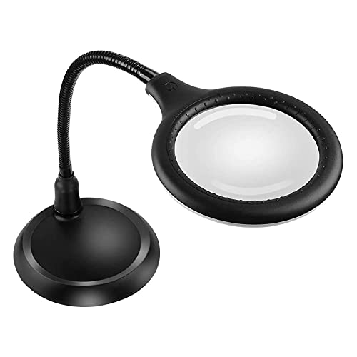 Delixike 5X Lupa Lámpara - Lupa con luz y soporte, lámpara LED regulable de tacto libre ultra brillante, ideal para leer, hobbies, costura, manualidades, color negro …