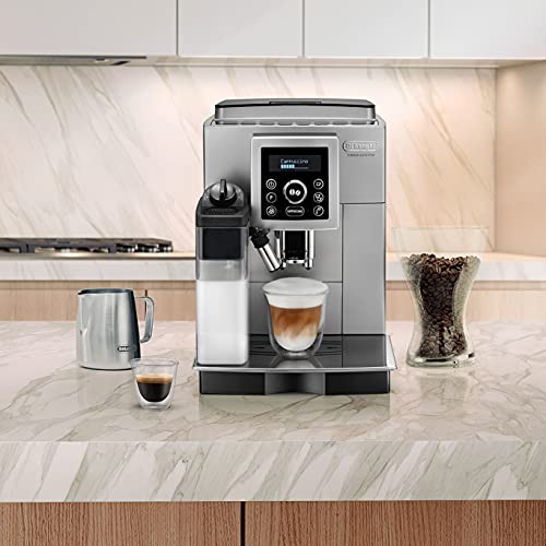 De'Longhi Perfetto ECAM 23.460.SB - Cafetera Supe automática (15 bares de presión, sistema cappuccino automático, depósito de agua extraíble 1.8 L, panel LCD, limpieza automática) Plata/Negro