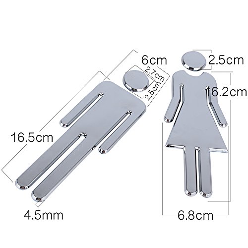 DEOMOR Señales Baño Mujer + Hombre Signo Placa de Puerta WC Señalización Aseos 6,5x20cm (Plateado)