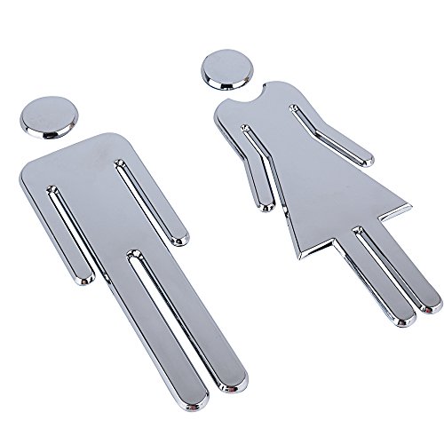 DEOMOR Señales Baño Mujer + Hombre Signo Placa de Puerta WC Señalización Aseos 6,5x20cm (Plateado)