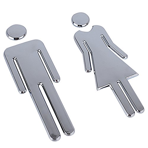 DEOMOR Señales Baño Mujer + Hombre Signo Placa de Puerta WC Señalización Aseos 6,5x20cm (Plateado)