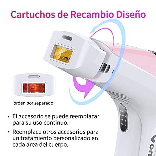 Depiladora de Luz Pulsada para Mujeres Maquina Depilacion Laser Permanente sin Dolor Uso Doméstico para Cara, Axilas, Brazos, Pecho, Espalda, Línea de Bikini y Piernas