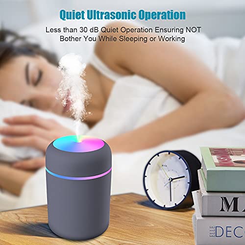 DERSHARA Humidificador Mini - Unidad de humidificación de Primera Calidad con Tanque de Agua de 300ml, Funcionamiento ultrasónico silencioso, Apagado automático y función de luz Nocturna