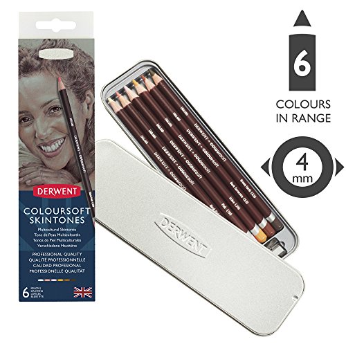 Derwent Coloresoft Skintones Lápices de Colores para Dibujar y Escribir, Set de 6 con Sacapuntas, Ideal para Crear Colores, Calidad Profesional, 2300217