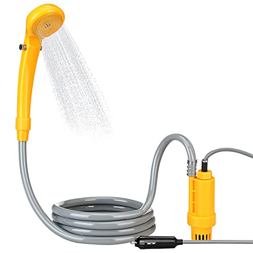 Deuba Ducha portátil de Camping de 12V Amarillo Ducha de Mano para Exterior acampamiento Cable de 5m