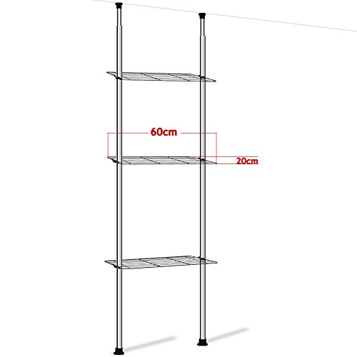 Deuba Estantería telescópica de baño con 3 estantes de acero y altura ajustable 173-270cm Estable