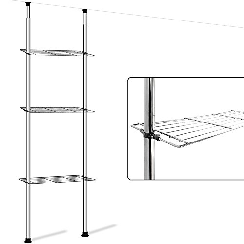 Deuba Estantería telescópica de baño con 3 estantes de acero y altura ajustable 173-270cm Estable