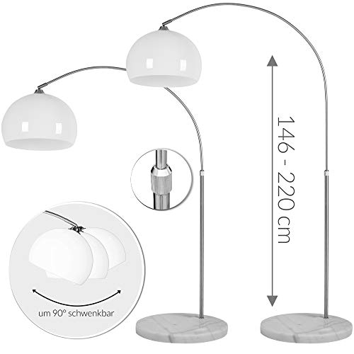 Deuba Lámpara de pie en Forma de arco Altura regulable 146-220cm con base de Mármol Luz de lectura