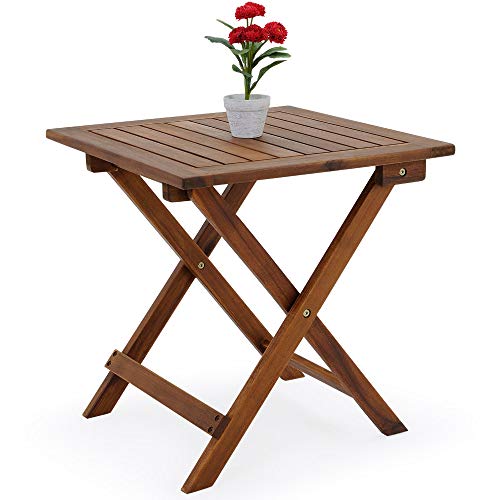 Deuba Mesa Auxiliar de jardín 46x46cm Mesita Plegable de Madera de Acacia para exteriro balcón terraza