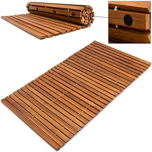 Deuba Set de 2 alfombras de baño de Madera de Acacia Clásico' pre-aceitada 80x50cm pies de Caucho Antideslizantes Ducha