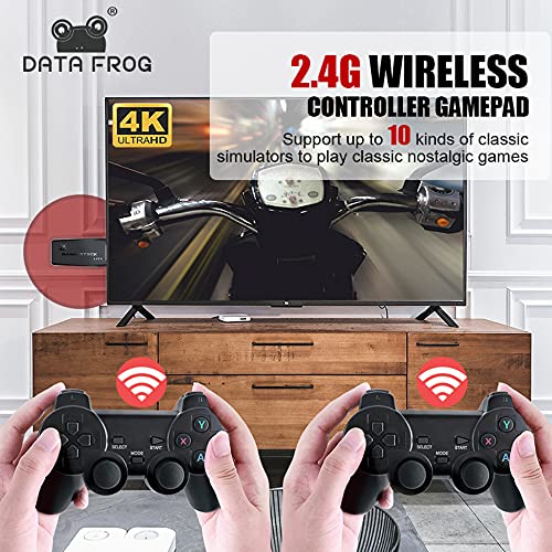 DEVELE Consolas de Videojuegos 4K 2 4G Inalámbrico Integrado en 10000 Juegos 64GB Retro Clásico Gamepads TV Controlador Familiar con Doble Controlador Inalámbrico para PS1/GBA/MD