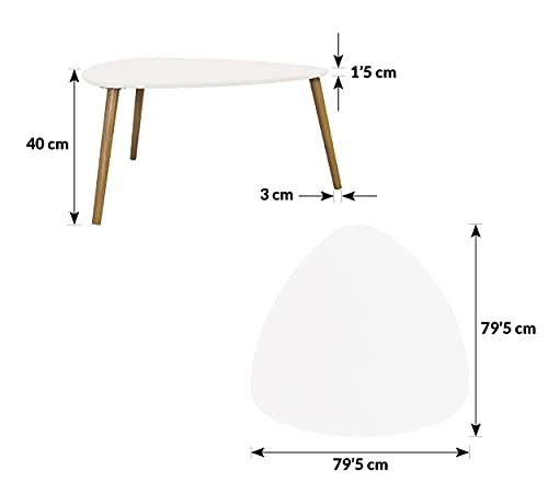 DHOME Mesa de Café, Mesa de Centro Estilo NORDICO mesita Auxiliar con Patas de Madera Maciza de Pino Amplia, mesilla para salón Minimalista escandinavo (Triangular, Blanco)