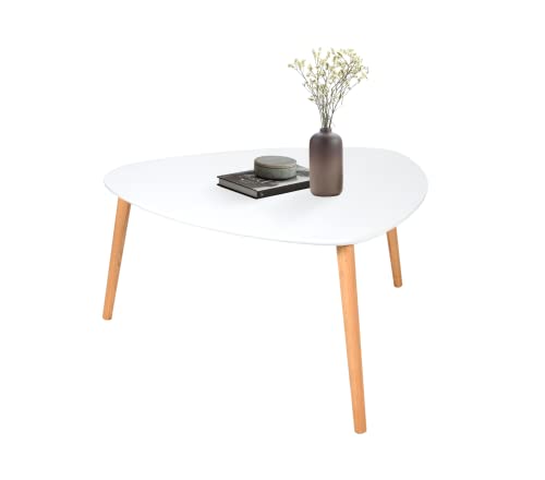 DHOME Mesa de Café, Mesa de Centro Estilo NORDICO mesita Auxiliar con Patas de Madera Maciza de Pino Amplia, mesilla para salón Minimalista escandinavo (Triangular, Blanco)