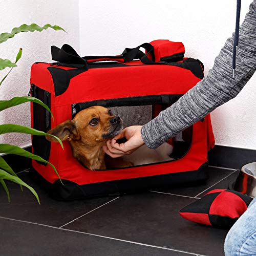 dibea Transportín para Perros Bolsa transportín para Perros Transportín Plegable Autobox Bolsa para Animales pequeños (50x34x36 cm (S), Rojo)