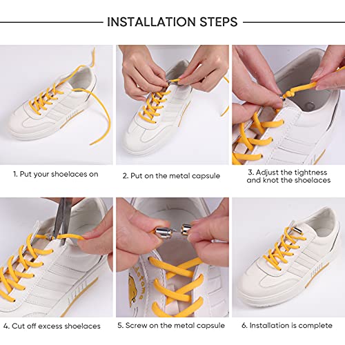 Diealles Shine Cordones Elásticos Sin Nudo, 6 Pares 105CM Cordones Elásticos Sin Nudo con Hebilla Metal, Ajustables Cordones de Zapatos Sin Nudos para Zapatillas Deportivas (Blancos,Negros,Amarillo)